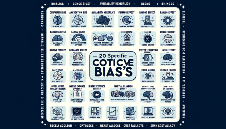 DALL·E 2023-12-30 18.42.39 - A diagram showcasing 20 specific cognitive biases relevant to information design. Each cognitive bias - Confirmation Bias, Anchoring Effect, Availabil